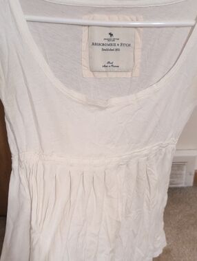 Abercrombie & Fitch Cream Scoop-Neck Gathered Waist Tank
